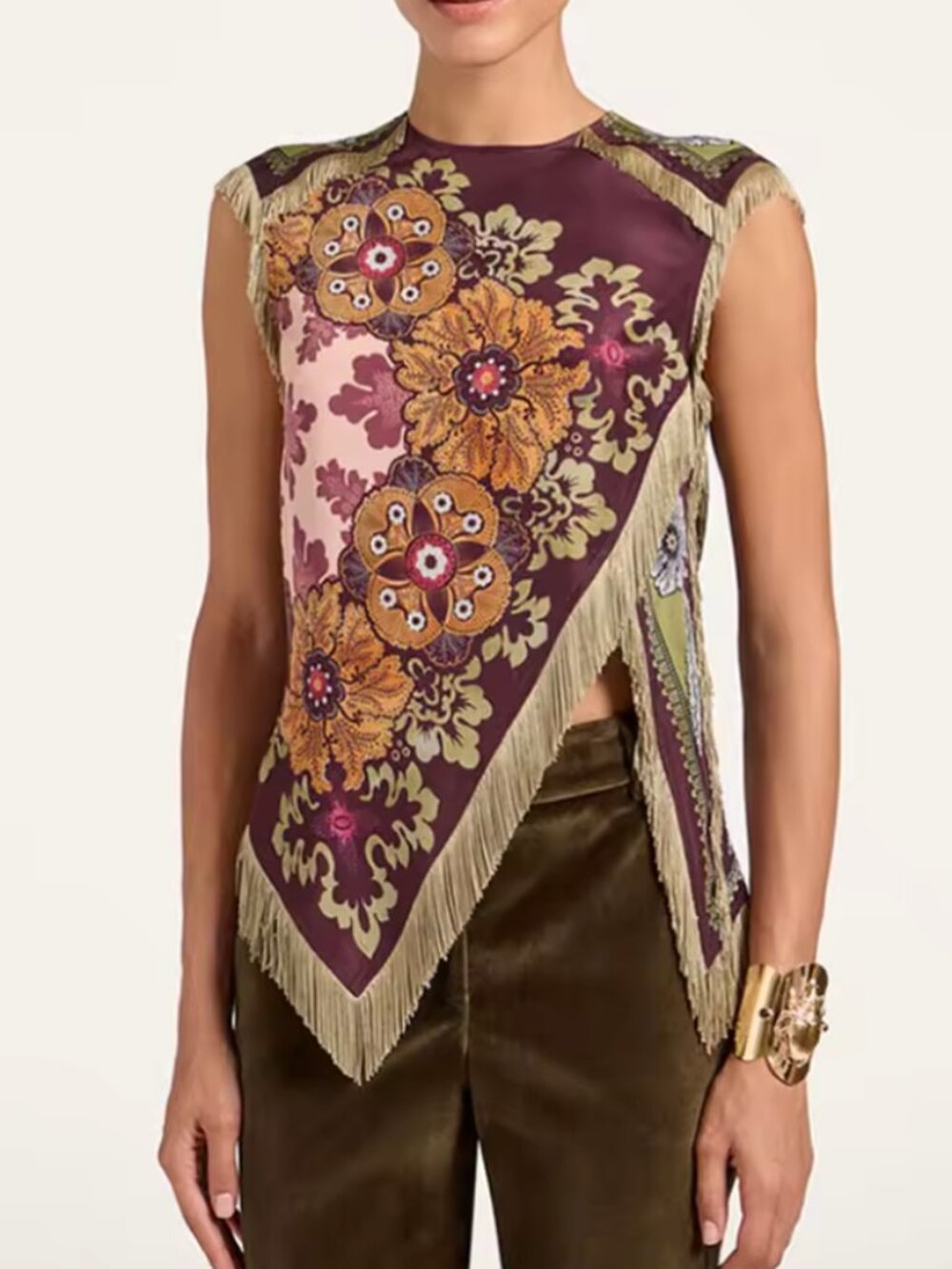 NWT GORGEOUS FRINGE VINTAGE BOHO PATTERN SHELL TOP